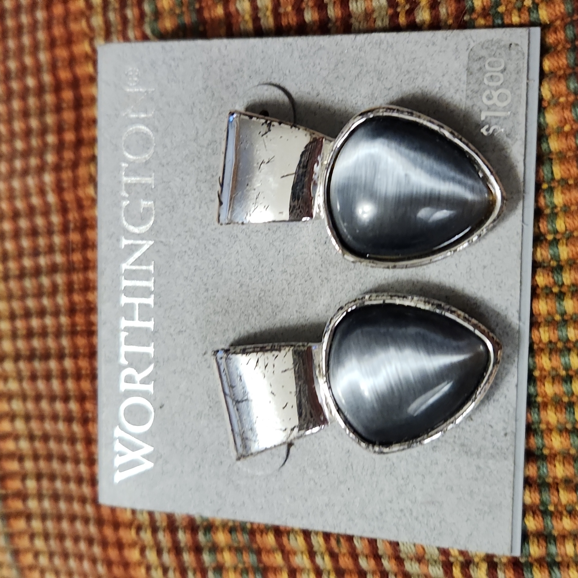 Vintage Grey Moonstone Silvertone Earrings 5$
